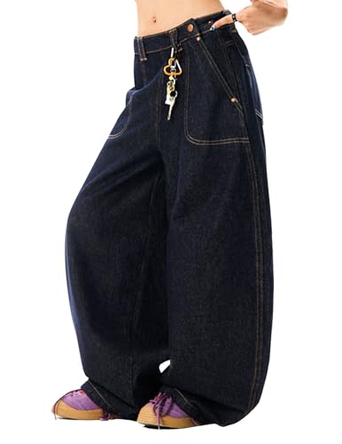 Aelfric Eden Womens Baggy Barrel Jeans Snap Buttons Wide Leg Denim Pants Unisex Streetwear Y2K Loose Lantern Denim Jeans3