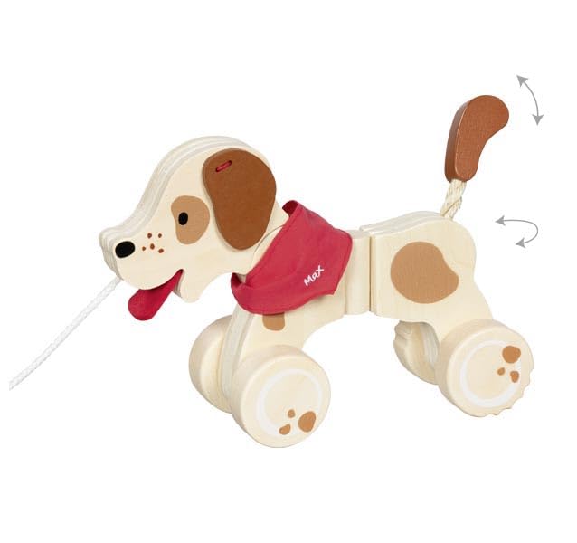 goki 54854 – Ziehtier Hund Max – Nachziehtier aus Holz mit Filzohren
