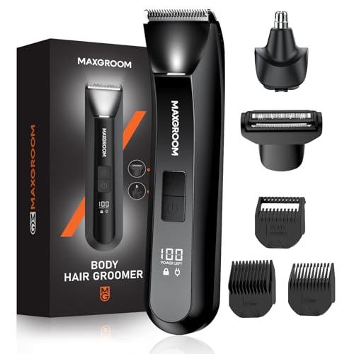MAXGROOM 3 in 1 Manscape Body Hair Trimmer for Men Pubic Hair & Ball Shaver with Controllable LED Light IPX7 Waterproof Body Groomer LED Display USB Type-C Rechargeable