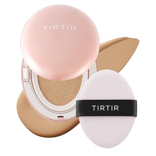 TIRTIR Mask Fit All Cover Pink Cushion Foundation | High coverage, Velvety Matte Finish, Lightweight, Flawless, Corrects Redness, Korean Cushion (#27N Camel, Full Size, 0.63 Fl Oz)