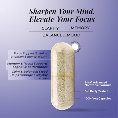 Image of Rooted Brain Boost - 6-in-1 Advanced Nootropic with Brahmi, Lion's Mane & Ayurvedic Herbs | Supports Focus, Memory, Mental Clarity & Stress Balance | Standardized Extracts | 60 Veg Capsules