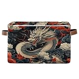 Msyxl Japanese Dragons Storage Bins Foldable Canvas Fabric Storage Basket with Handles for Organizing, Large Storage Baskets for Shelves Closet