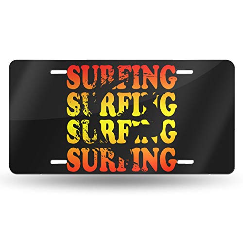 SUN SHY License Plate Car Accessories License Plate Tag for Car, Truck, RV, Trailer, 6 X 12 Inches, Vintga Surfing