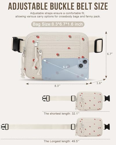 Image of Fanny Packs for Women 4 Zip Pocket Crossbody Belt Bag Waist Bags | Waterproof,Fashion Waist Pack,Crossbody Bags for Women,with Adjustable Strap,for Workout,Running,Traveling(Strawberry,L)