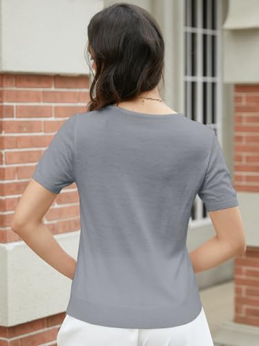Image of DAIMIDY Women's Short Sleeve Sweaters Lightweight Summer Sweater Casual Knit Pullover Tops