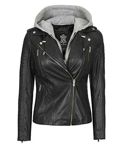 Decrum Detachable Hooded Leather Jacket Women - Real Lambskin Leather Jackets for Women with Hood2