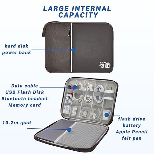 Image of Electronics Organizer,Travel Cord Organizer Pouch, Portable Cable Organizer Bags, Waterproof Electronic Accessories Storage Case for Cables, Cords, Charger, Phone (Single Layer-Large-Brown)