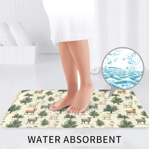 Tapis de salle de bain absorbant et lavable à imprimé chèvre
