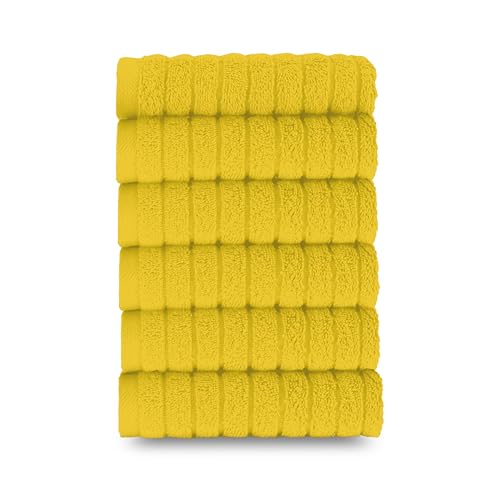 Image of Elegant Comfort 100% Turkish Cotton Corduroy Ribbed Luxury Washcloths 6 Pack Soft 13 x 13 Inch - Higly Absorbent, Durable, Quick Dry, Spa Premium Hotel Quality for Bathroom or Travel, Yellow