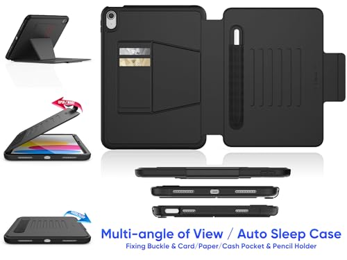 SEYMAC stock Case for iPad (A16) 11th/10th Generation 2025/2022'', Magnetic Auto Sleep Shockproof Case with Multi-Angles Stand, Pen Holder, Card Slot (DarkBlack) by SEYMAC stock - Image 3