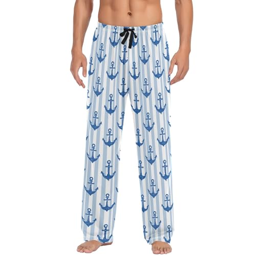 Men's Pajama Pants Blue Anchor Strip Pajama Pants for Men PJs Bottoms Drawstring Pockets Sleep Lounge Pants S