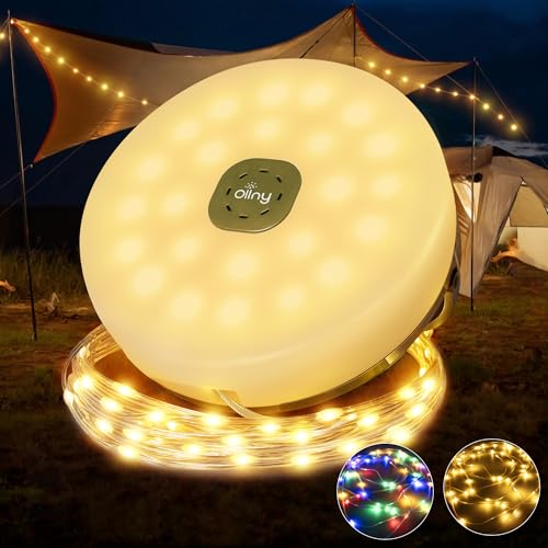 Ollny Camping String Lights 10M 100LED 2 in 1 Portable Rechargeable Warm White & Multicolour Fairy Lights with 9 Lighting Modes Waterproof Outdoor USB Camping Lights for Yard Garden Party Decor