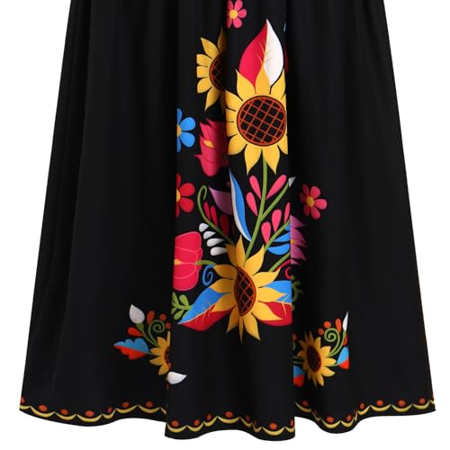 Mexican Dresses for Women Traditional Off Shoulder Summer Floral Sunflower Fiesta Long Maxi Dress Cinco de Mayo Outfit4