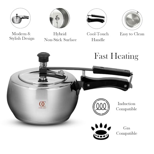 Image of Omichef Sandwich Bottom Stainless Steel Pressure Cooker 3 L | Stainless Steel ISI Certified Cooker | Induction & Gas Friendly | Durable, Food-Grade & Rust-Free | 100% Toxin Free