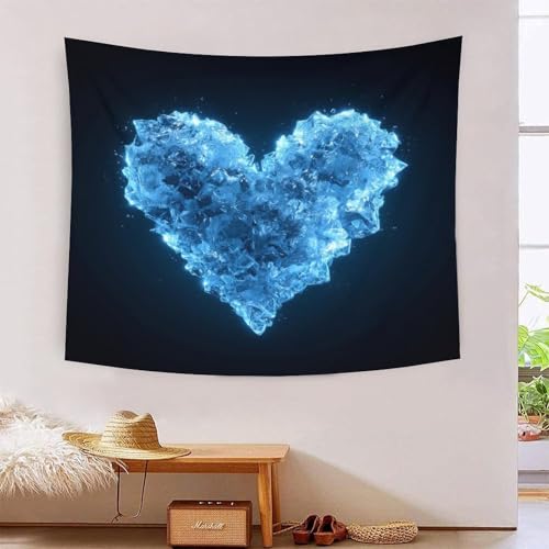 Tapisserie murale effet 3D cœur bleu MJFCoin pour masquer un mur vide de chambre ou salon
