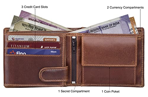 Image of URBAN FOREST Zylo Caramel Brown Leather Wallet + Keychain + Pen Combo Gift Set for Men