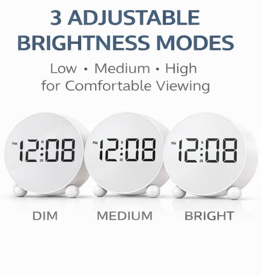 Image of Zollyss Alarm Clock for Study Table | Digital Alarm Clock with Round LED Display & Double Bell | Dual Alarm, 3-Level Brightness | Desk & Table Clock for Bedroom, Office (White)