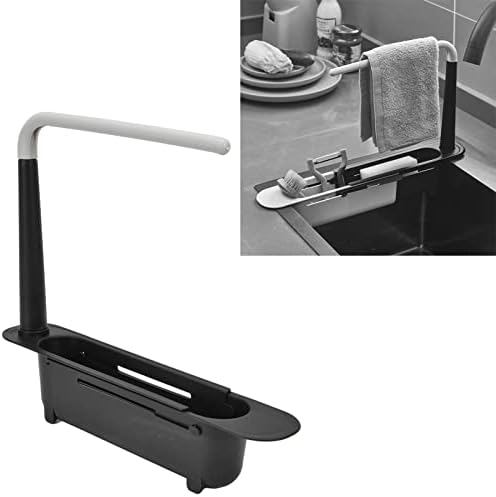 Telescopic Sink Storage Rack,Drainer Sink Tray, 5 Colors Expandable Dish Drying Rack, Adjustable Large Capacity PP Sink Organizer with Bracket and Crossbar (Black), 5 Telescopic Sink Storage Rack