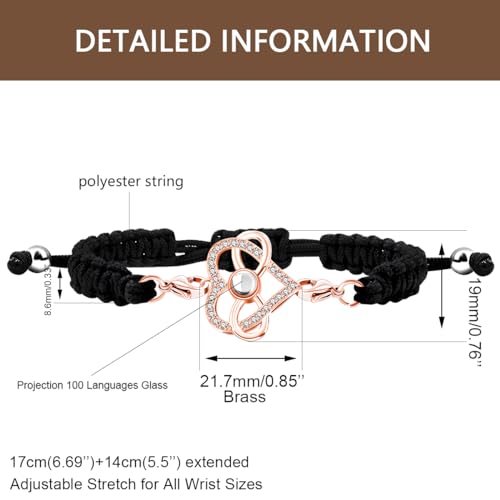 Image of 100 Languages I Love You Bracelet Necklace Heart Projection Bracelets Adjustable Braided Rope Friendship Love Gifts for Mom Best Friends