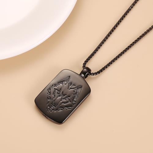 Viking Wolf Urn Necklace For Ashes For Men Stainless Steel Dog Tag Cremation Jewelry Ashes Keepsake Necklace Dad Grandpa Memorial Pendant3