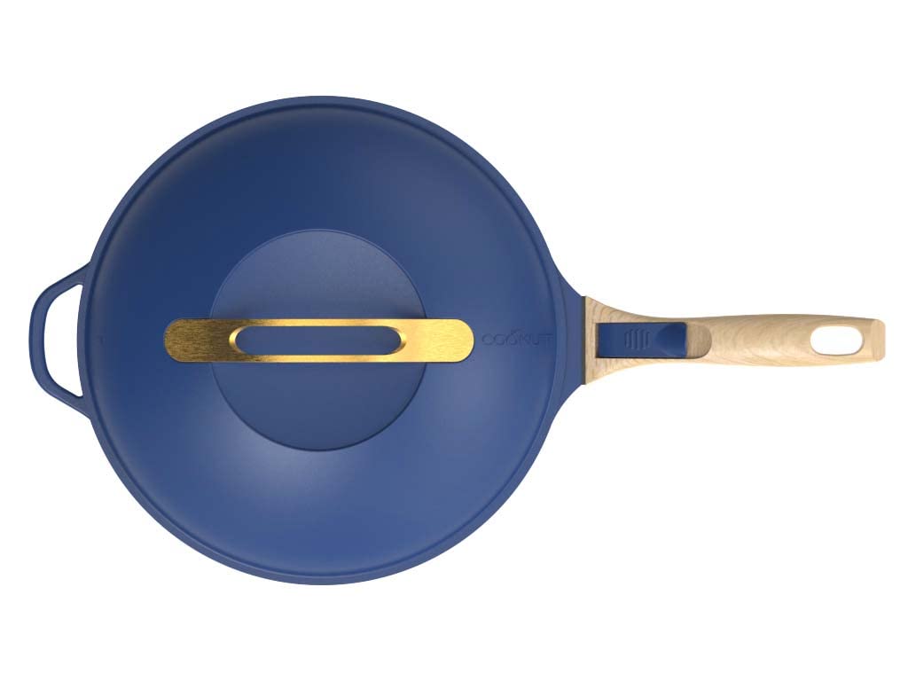 COOKUT - La Fabuleuse poêle 8 en 1 – Un seul ustensile qui remplace poêle, casserole, sauteuse - Avec 2 poignées amovibles, panier vapeur/friture, spatule en bois - SAPHIR