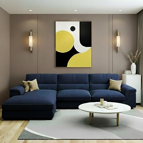 Image of Italino 4 Seater Luxurious L Shape Fabric Sofa Set (Left Side Lounger, Blue) | 3 to 4 Person Wooden Corner Sofa Couch for Living Room Bedroom Home Hall Furniture