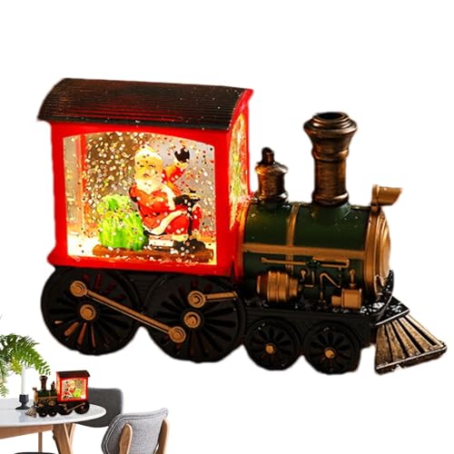Farol de nieve con diseño de tren e iluminación LED para fiestas entrañables 8