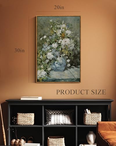 Image of ARPEOTCY Floral Framed Canvas Print Wall Decor, Vintage French Flower Large Wall Art Home Decor, Ceramic Vase Floral Oil Painting for Living Room, Office Decoration, 20x30 inch