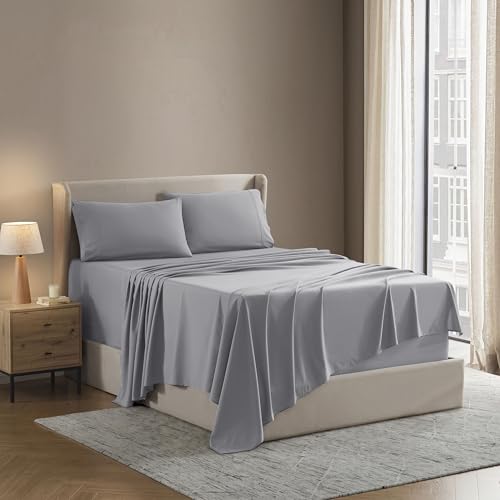 Image of Nestl Queen Bed Sheet Set - Grey - 4-Piece Deep Pocket | Instantly Soft, Night-One Ready (No Wash Required). Fits 16-Inch Deep Pockets, 360-Degree Elastic Grip