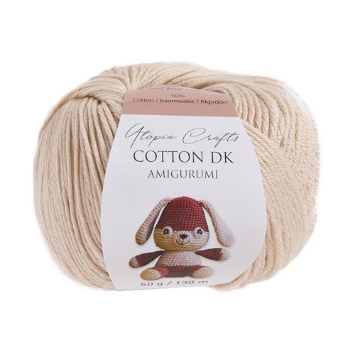 Utopia Crafts Amigurumi Cotton DK Yarn for Crochet and Knitting 50% Cotton, 50% Acrylic Blended, 50g (1, Beige)