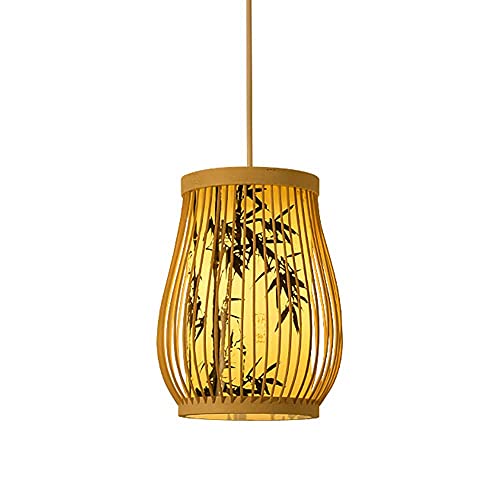 Genérico Lampara de techo, Lámpara colgante de bambú china, lámpara techo madera, iluminación pasillo rural con cable ajustable beige 47,8 pulgadas, restaurante, sala estar, salón té(25 * 40cm,A)
