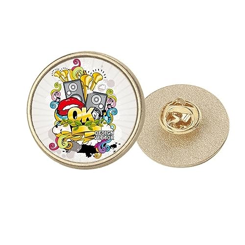 Broche ronde graffiti street culture en métal doré taille M
