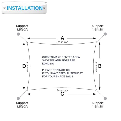 Patio Paradise 8\' x 8\' Sun Shade Sail Rectangle Canopy Patio Cover Sunlight Block Awning Heavy Duty Commercial Grade for Backyard Lawn Garden Outdoor Activities, Blue - Thumbnail 7