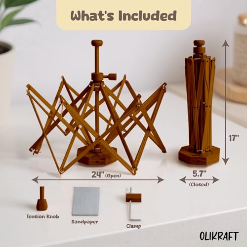 Image of Olikraft Wooden Yarn Swift - Lightweight Reverse Yarn Umbrella Swifts, Ball Swift, Skein Winder (Brown) (Patented)