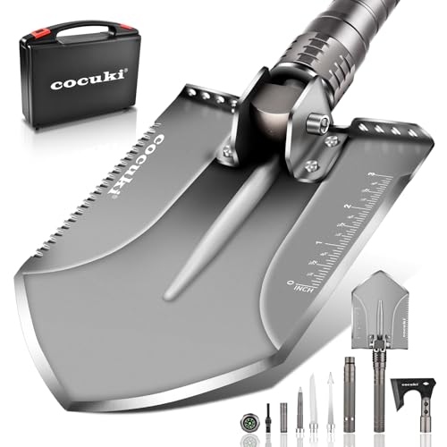 CoCuKi Outdoor Folding Camping Shovel Multitool Gear with High-Carbon Steel Adjustable Equipment for Men Outdoor Camping Hiking Surviving Emergency