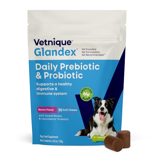 Vetnique Glandex Dog Probiotic Chews Daily Probiotics for Dogs 5 Strains Prebiotics & Digestive Enzymes for Gut & Immune Health Vet Formulated for Occasional Diarrhea (30ct Chews Probiotic Chews)