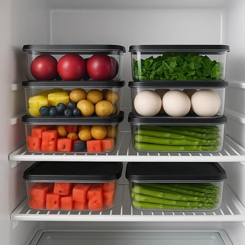 Image of Sulfar Air Tight Plastic Fridge Storage Containers Set for Kitchen (1200 ML, Pack of 10)