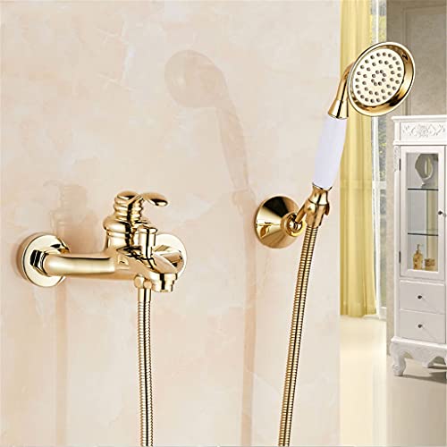 Set de douche mural en laiton doré à commande unique avec flexible