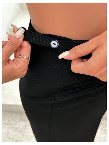 Oyoangle Women'S Maternity 2 Piece Outfits Square Neck Crop Tank Top And Split Thigh Midi Skirt Set Black Medium thumb #4