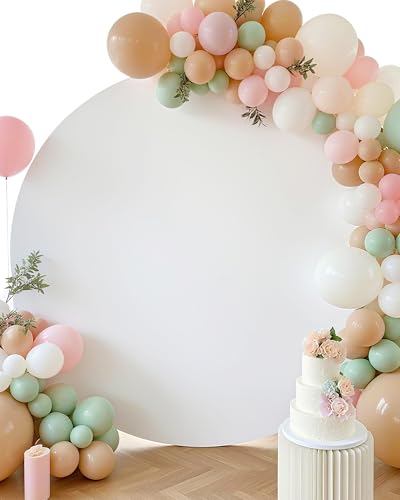 HEMMOTOP 7.2x7.2 ft Round Backdrop Cover White Circle Arch Stand Cover for Wedding Balloon Arched Covers Stretchy Backdrops for Party Baby Shower Fabric Photo Background 220cm