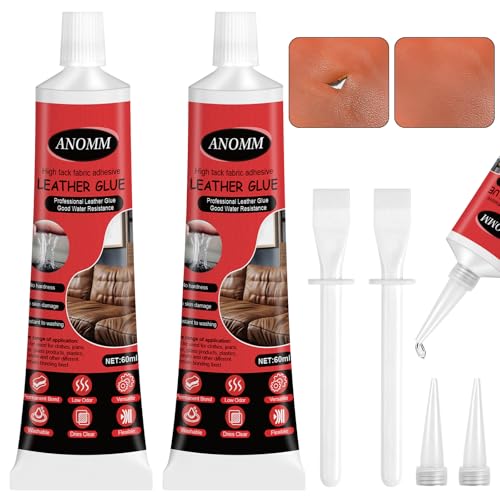 ANOMM Pegamento Cuero Extra Fuerte, Adecuado para Reparar Grietas en Sofás, Chaquetas, Asientos de Automóviles, Carteras, Cinturones y Otras Artesanías de Cuero (60 ml x 2)