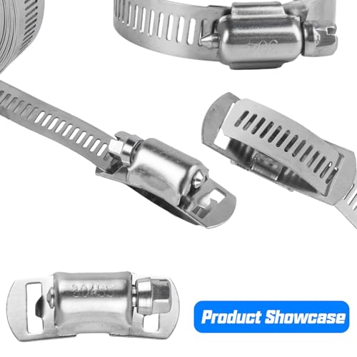 304 Stainless Steel Worm Gear Strapping Clamps, 9.84 Ft With 10 Fasteners - Pipe & Tube Plumbing Clip - Metal Hose Strap