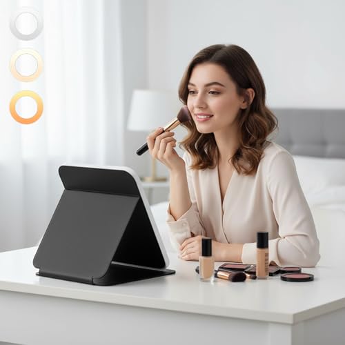 Lunaanda Espejo Maquillaje con Luz Recargable, 3 Colores de Luz, Brillo Ajustable, Espejo de Viaje, Espejos Plegables con Sensor Inteligente y Control Táctil - imagen 6