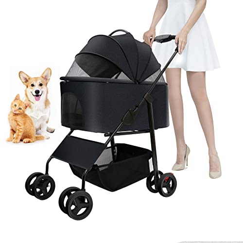 Dog Stroller For Small Medium Dogs With Detachable Bassinet For Pets, Cat Stroller For 1 Cat, Foldable 3 In 1 Multifunction Pet Stroller For Small Medium Dogs & Cats With 3-Mesh-Window, Storage Basket #TOP2