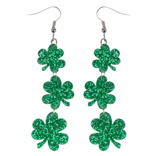 St Patricks Day Earrings, Green Shamrock Dangle Earrings for Women, St. Patrick’s Day Accessories Good Luck Hoop Earrings
