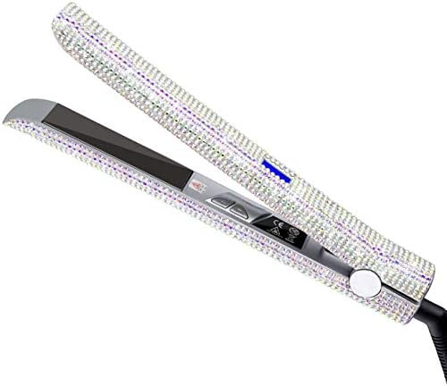 Nano-Titanium Hair Straightener 1 Inch Flat Iron and Curler Professional Dual Voltage Straightening Irons, MCH Instant Heat-up 470 Quick Styling, LCD Display, Gorgeous Rhinestone