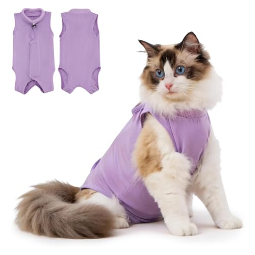 Avont Cat Recovery Suit Female Kitten After Spay Surgery, Breathable Modal Cotton Cat Onesie for Wound & Skin Disease Care, Machine Washable -Purple(M)