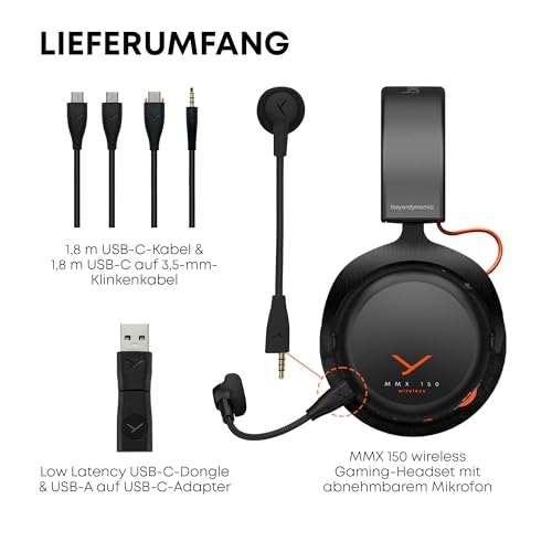 beyerdynamic MMX 150 Wireless Gaming-Headset, 50 h Akku, Schwarz