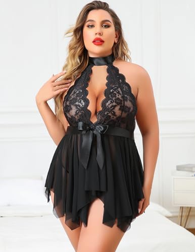 Avidlove Plus Size Babydoll for Women High Waist Teddy Chemise Floral Lace Lingerie3