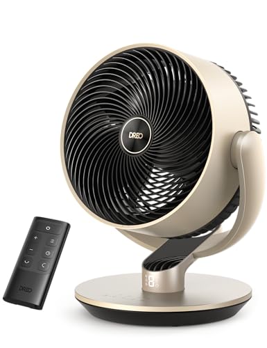 Dreo 16''Height 25dB Quiet Smart Fans for Bedroom, DC Room Fan with Remote, 120°+120° Omni-Directional Oscillating Fan, 6 Modes, 9 Speeds, 12H Timer, Alexa/Google/WiFi/Voice Control, Gold